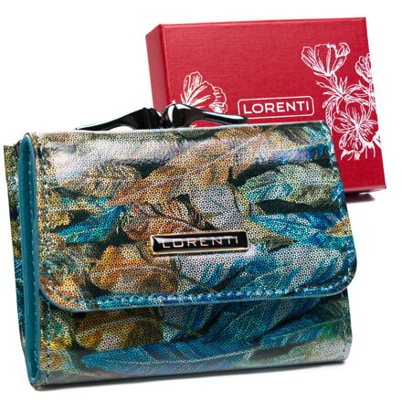 Skórzana portmonetka damska z kolorowym printem — Lorenti
